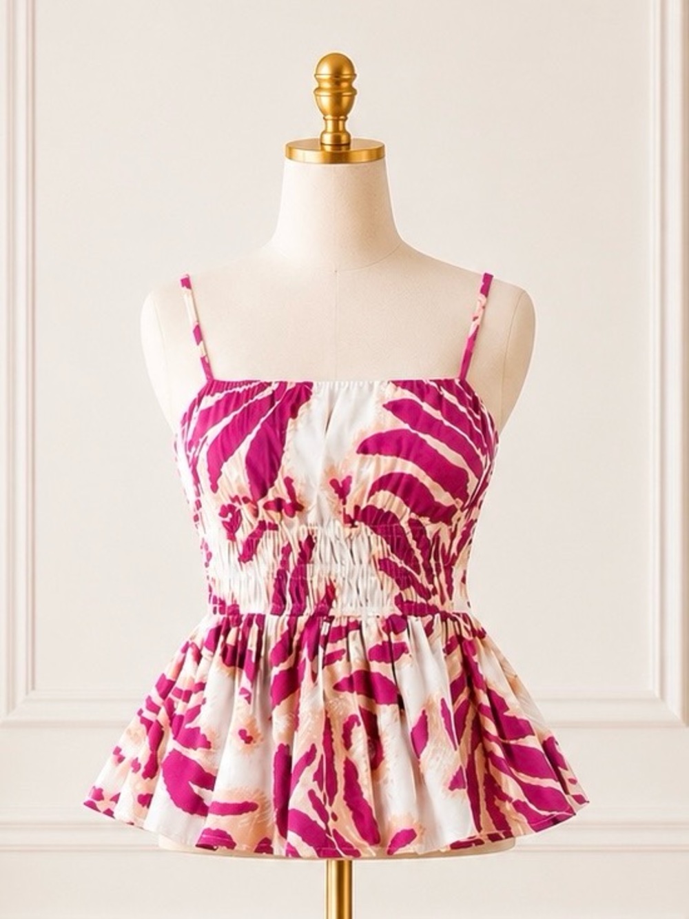Tanya Taylor BYSNM Polina Top Smocked Peplum Strappy Sz L NWT $225